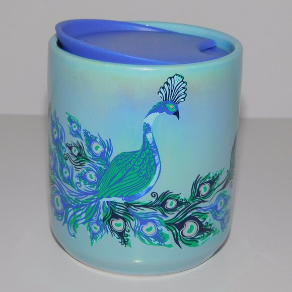 Starbucks Other - Starbucks 2024 Holiday Blue Iridescent Peacock 8oz Ceramic Cup Tumbler Mug w Lid